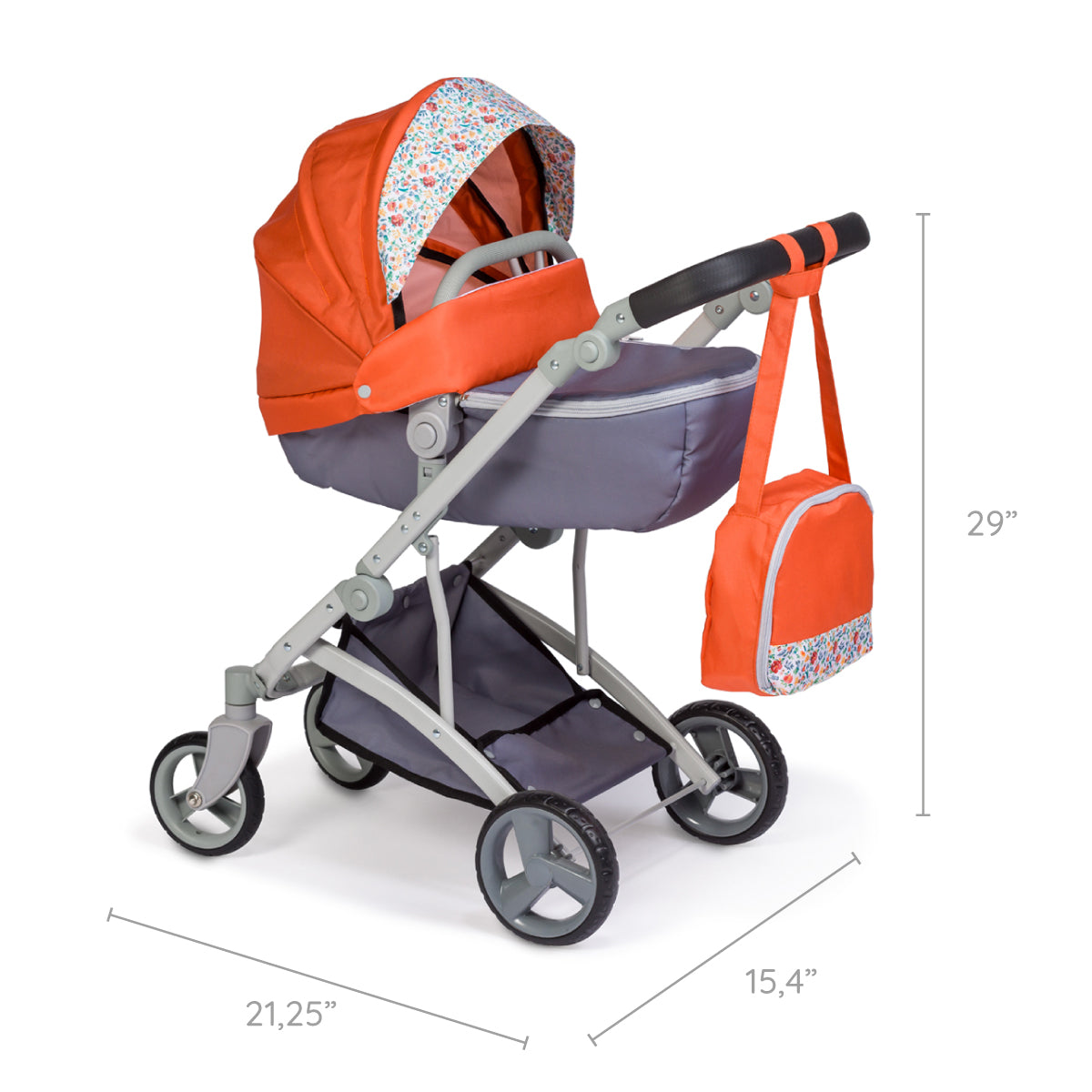 JC Toys - Berenguer Boutique Playtime | Deluxe Folding Sports Pram Stroller | Nature Theme Collection | for Dolls up to 20" | Ages 3+