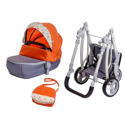 JC Toys - Berenguer Boutique Playtime | Deluxe Folding Sports Pram Stroller | Nature Theme Collection | for Dolls up to 20" | Ages 3+