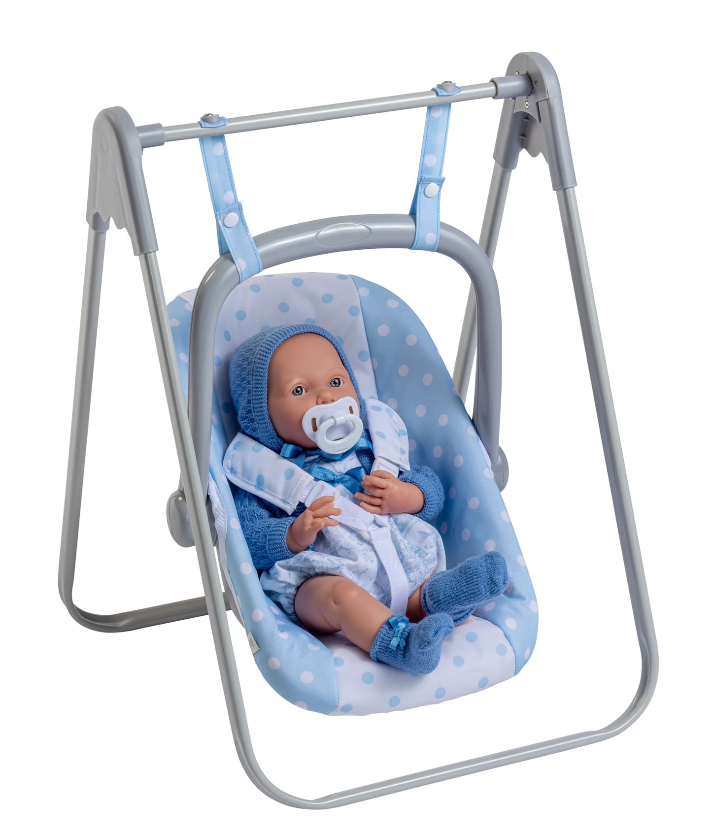 JC Toys - Berenguer Boutique Playtime | 2 in 1 Baby Doll Swing and Portable Carrier | for Dolls up to 18" | Ages 3+ | Blue