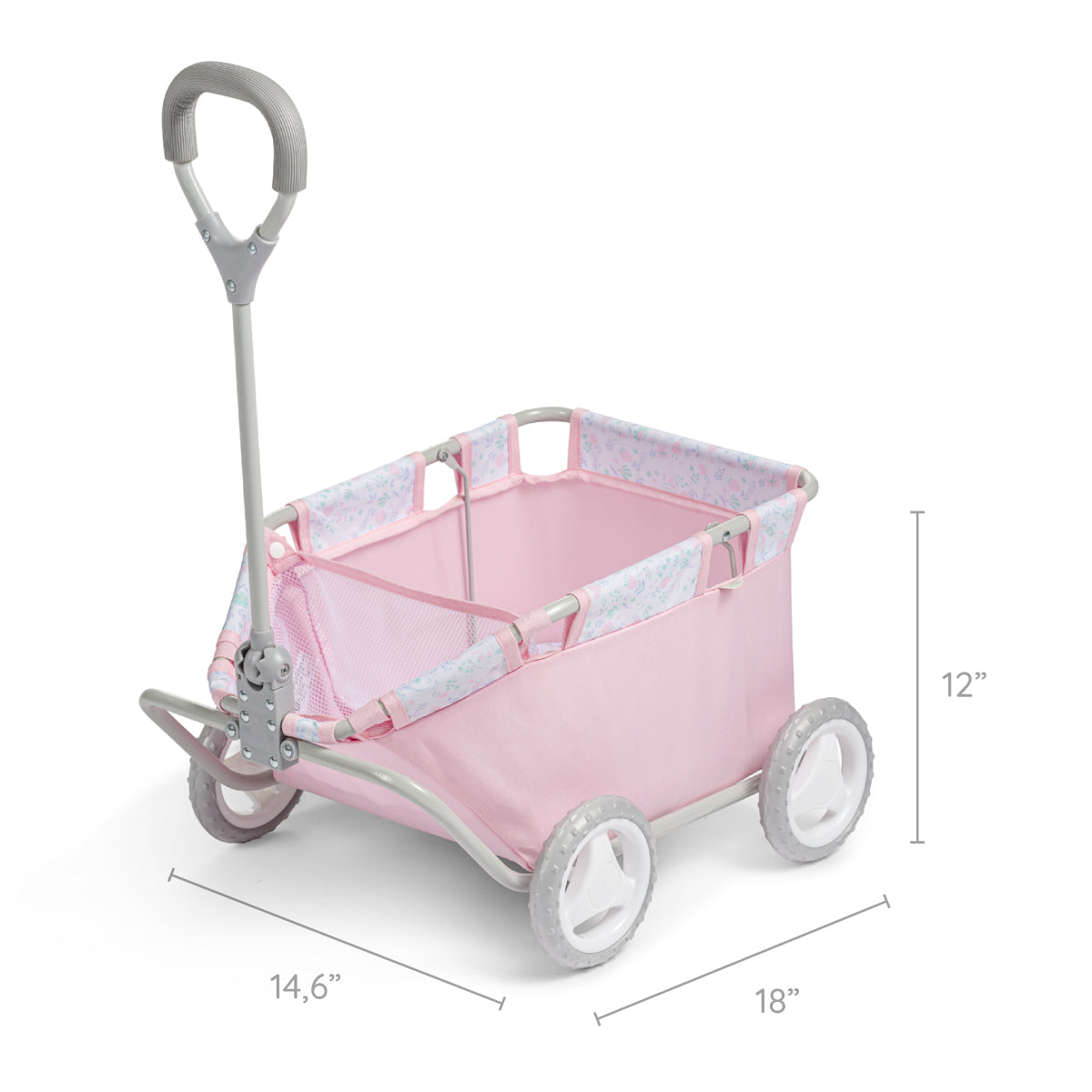 JC Toys - Berenguer Boutique Playtime | Deluxe Folding Pull Along | Pink Floral Collection | For Dolls up to 20" | Ages 3+