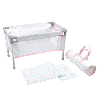 JC Toys - Berenguer Boutique Playtime | Folding Doll Crib/Playpen w/ travel bag | for Dolls up to 18" | Ages 3+ | Pink (
