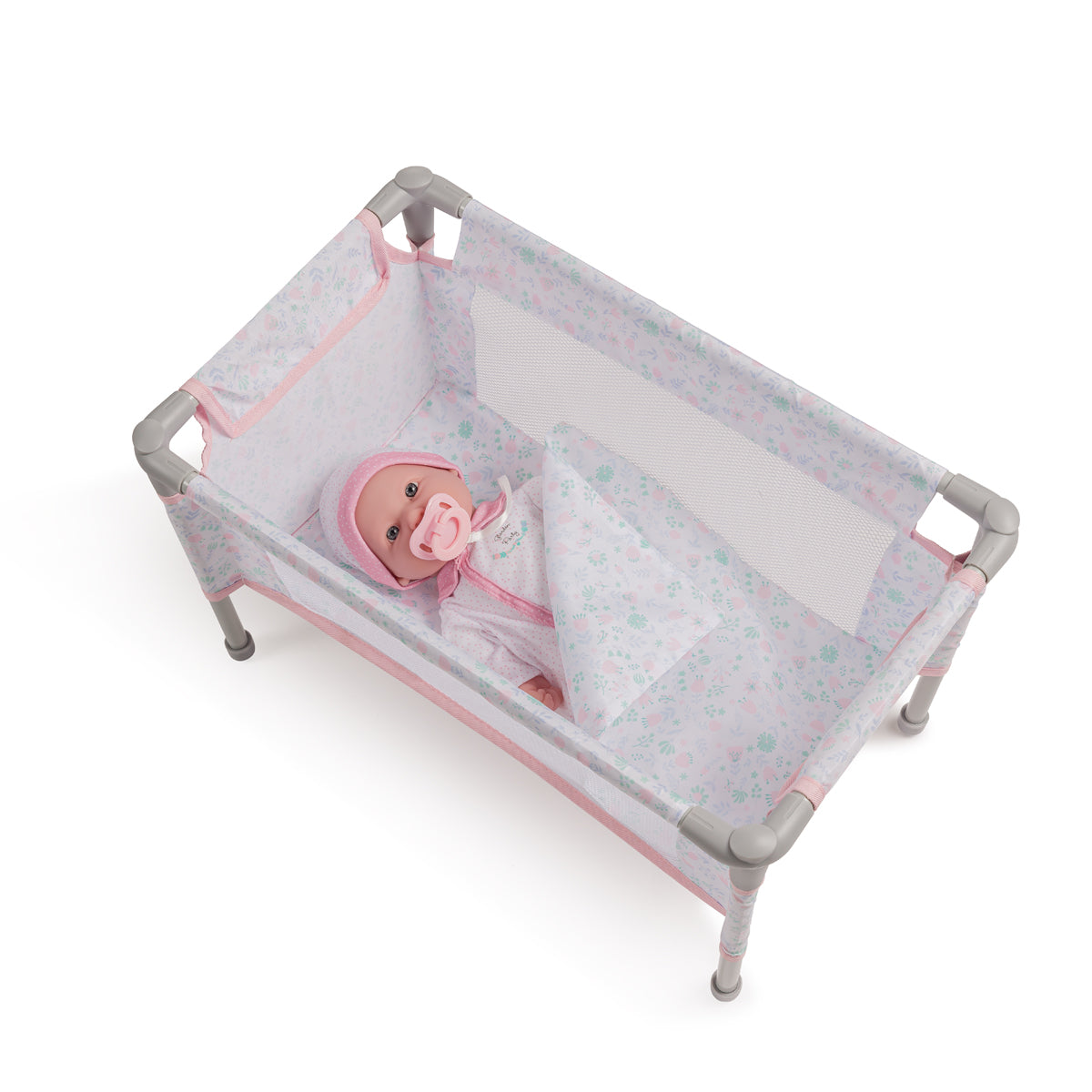 JC Toys - Berenguer Boutique Playtime | Folding Doll Crib/Playpen w/ travel bag | for Dolls up to 18" | Ages 3+ | Pink (