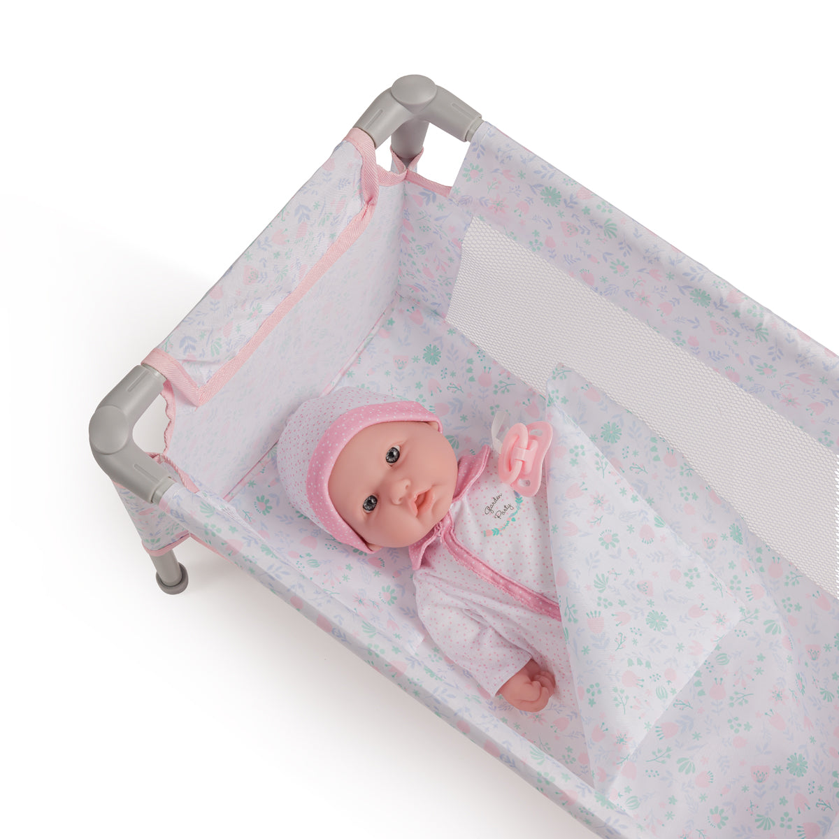 JC Toys - Berenguer Boutique Playtime | Folding Doll Crib/Playpen w/ travel bag | for Dolls up to 18" | Ages 3+ | Pink (