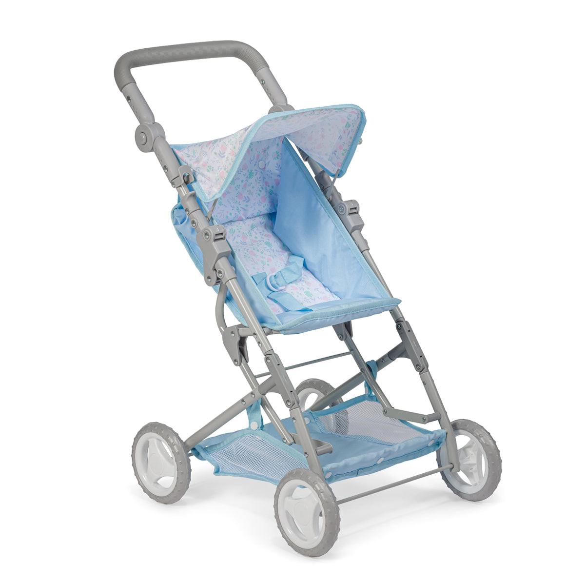 JC Toys - Berenguer Boutique Stroller | Easy Folding Stroller with Canopy and Storage | for Dolls up to 18" | Ages 3+ | Blue Floral