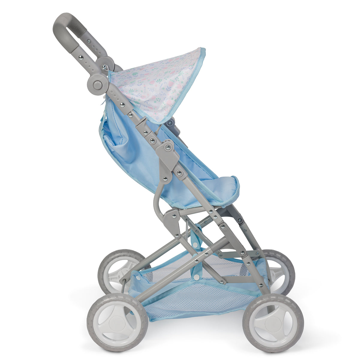 JC Toys - Berenguer Boutique Stroller | Easy Folding Stroller with Canopy and Storage | for Dolls up to 18" | Ages 3+ | Blue Floral