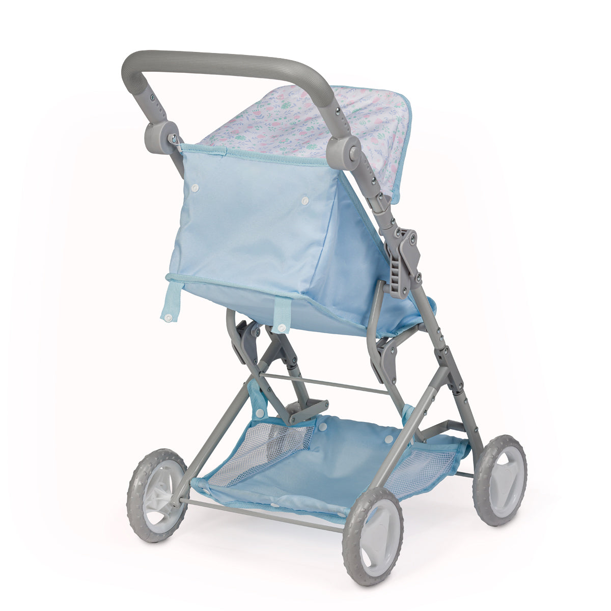 JC Toys - Berenguer Boutique Stroller | Easy Folding Stroller with Canopy and Storage | for Dolls up to 18" | Ages 3+ | Blue Floral