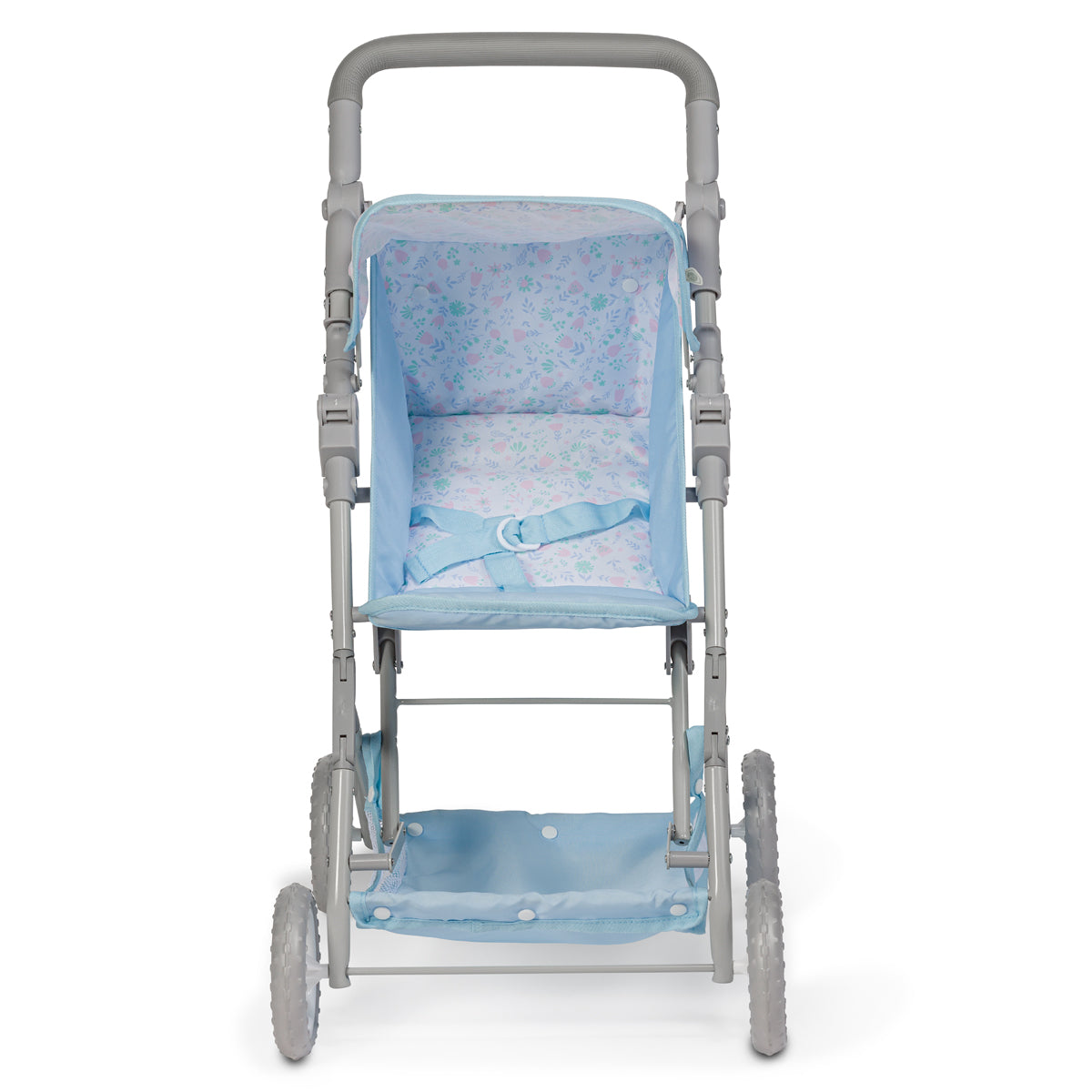 JC Toys - Berenguer Boutique Stroller | Easy Folding Stroller with Canopy and Storage | for Dolls up to 18" | Ages 3+ | Blue Floral