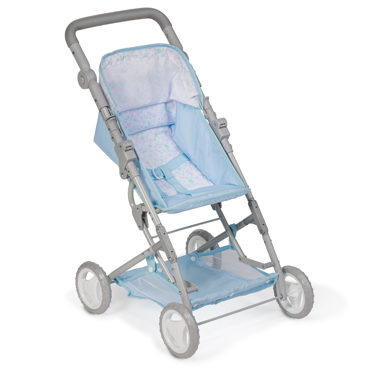 JC Toys - Berenguer Boutique Stroller | Easy Folding Stroller with Canopy and Storage | for Dolls up to 18" | Ages 3+ | Blue Floral