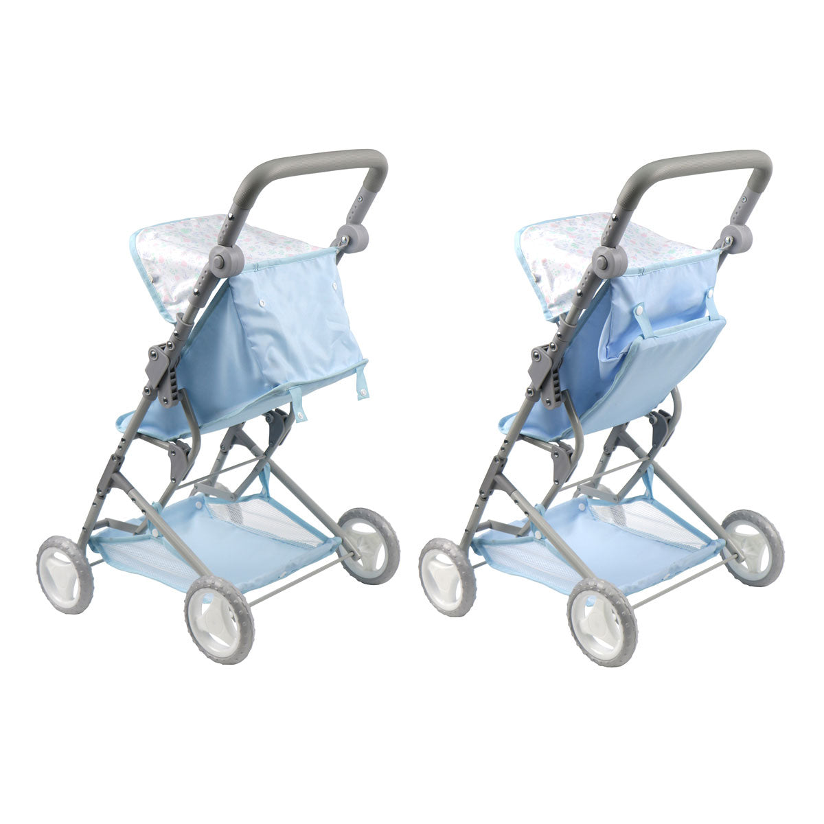 JC Toys - Berenguer Boutique Stroller | Easy Folding Stroller with Canopy and Storage | for Dolls up to 18" | Ages 3+ | Blue Floral