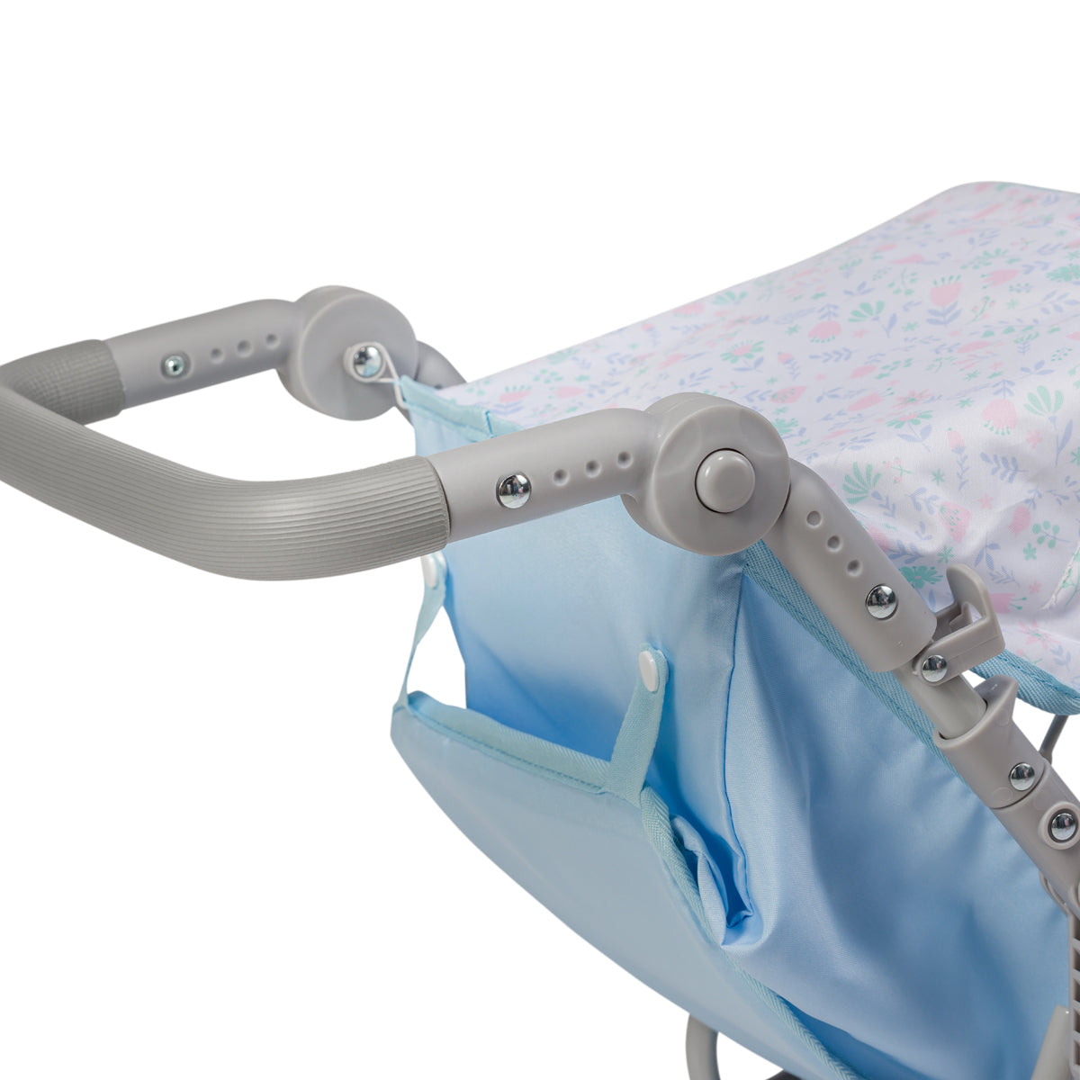 JC Toys - Berenguer Boutique Stroller | Easy Folding Stroller with Canopy and Storage | for Dolls up to 18" | Ages 3+ | Blue Floral