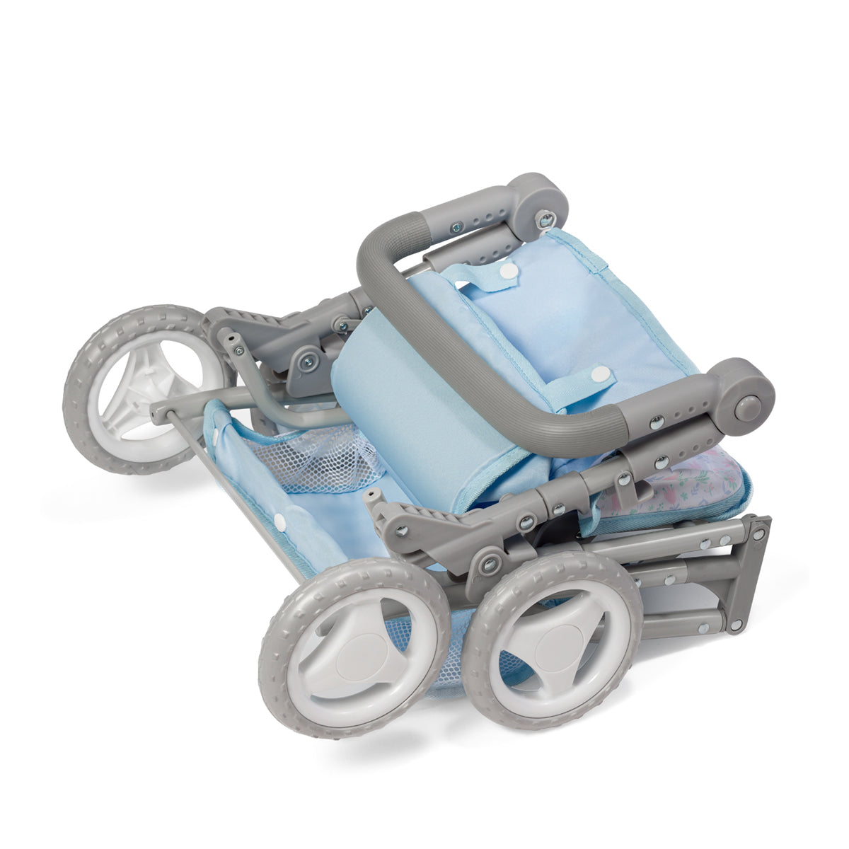 JC Toys - Berenguer Boutique Stroller | Easy Folding Stroller with Canopy and Storage | for Dolls up to 18" | Ages 3+ | Blue Floral