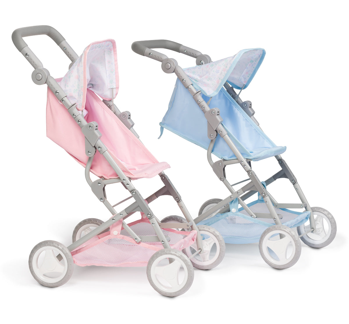 JC Toys - Berenguer Boutique Stroller | Easy Folding Stroller with Canopy and Storage | for Dolls up to 18" | Ages 3+ | Blue Floral