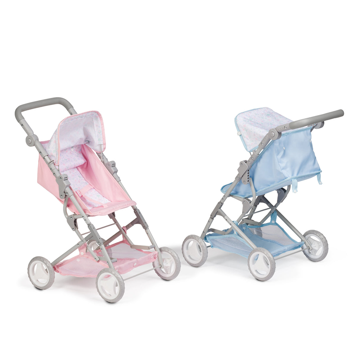 JC Toys - Berenguer Boutique Stroller | Easy Folding Stroller with Canopy and Storage | for Dolls up to 18" | Ages 3+ | Blue Floral
