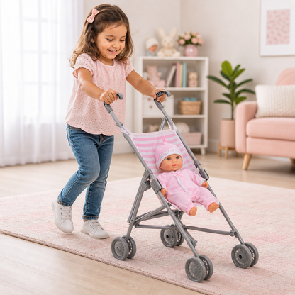 JC Toys Berenguer Boutique Single Umbrella Baby Doll Stroller Elephant Theme Pink Ages 2 +