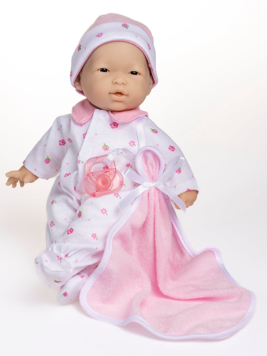 JC Toys, La Baby 11 inch Soft Body Asian Baby Doll in Pink Outfit