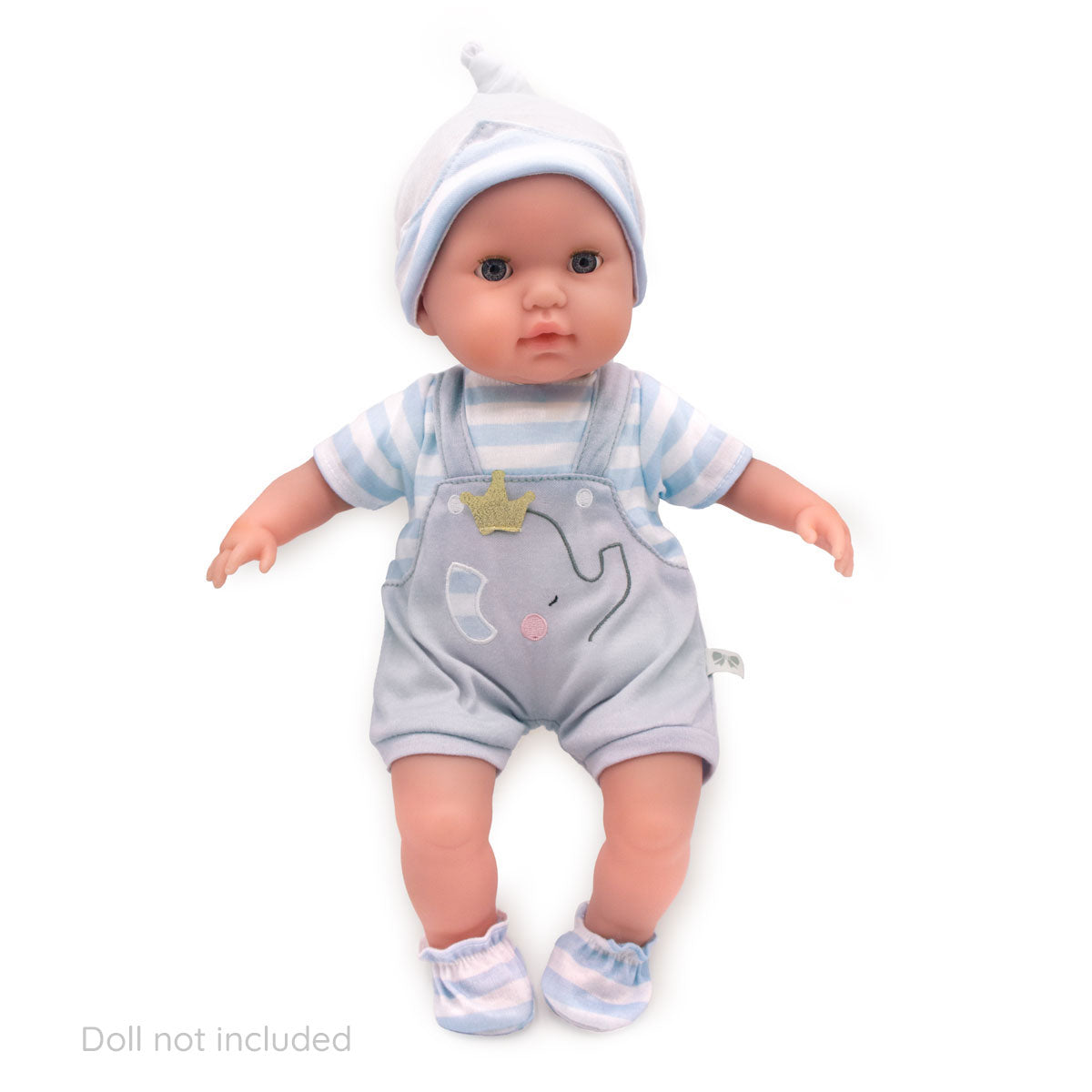 JC Toys Berenguer Boutique Baby Doll Outfit Gray Overall Shorts with Blue Stripes Includes Headband and Booties