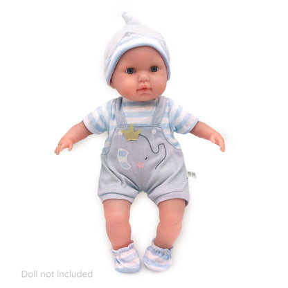 JC Toys Berenguer Boutique Baby Doll Outfit Gray Overall Shorts with Blue Stripes Includes Headband and Booties