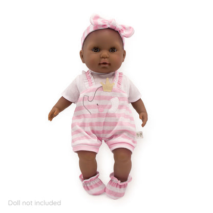 JC Toys Berenguer Boutique Baby Doll Outfit  Pink Stripes and White Overall Shorts Includes Headband and Booties