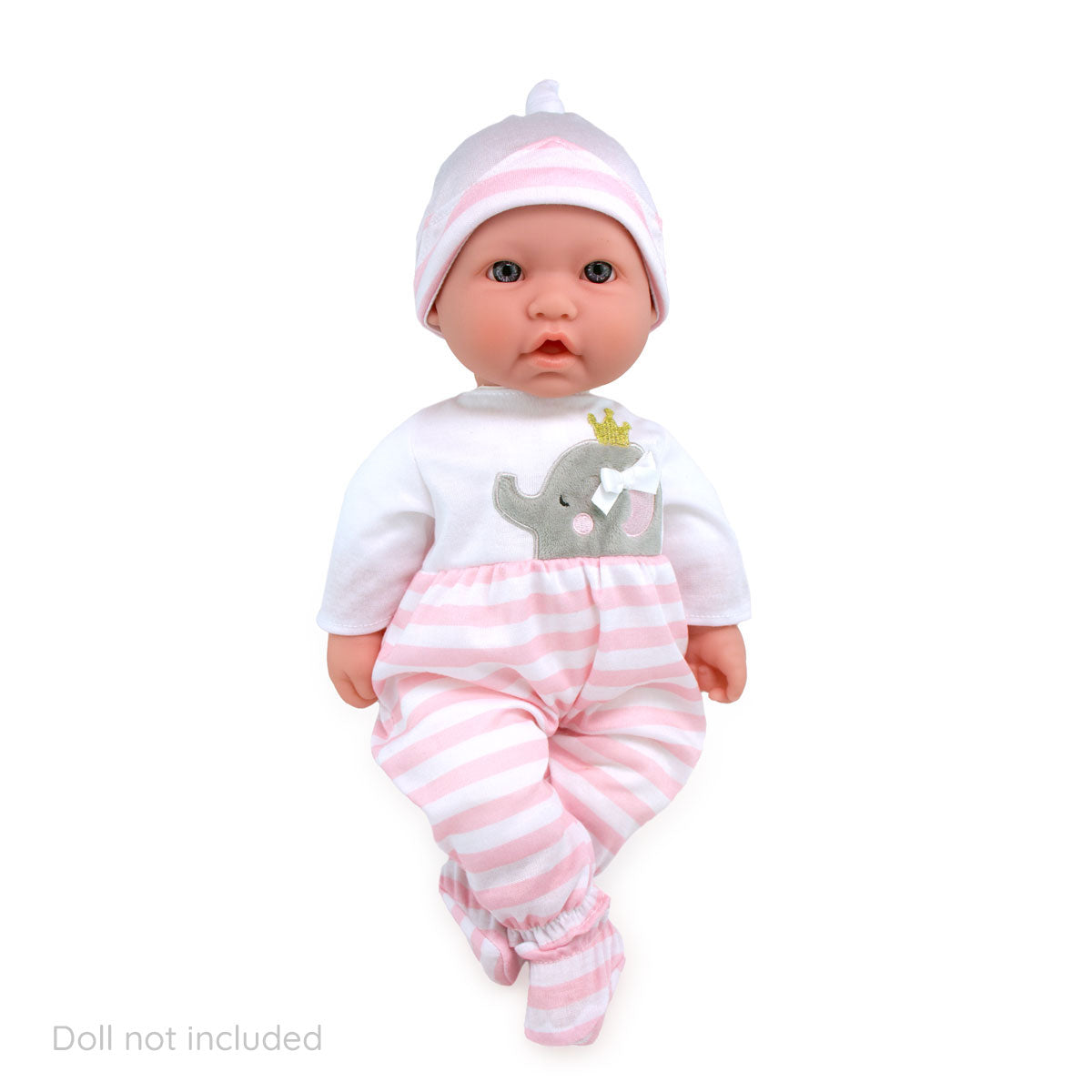 JC Toys Berenguer Boutique Baby Doll Outfit Pink Striped Long Onesie with Hat, and Booties