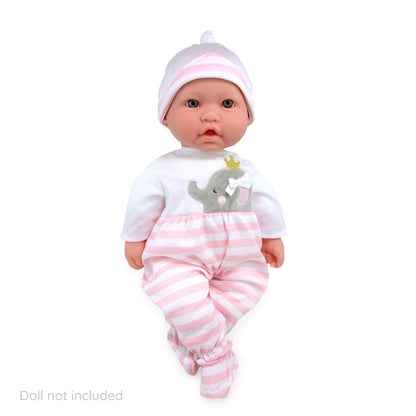 JC Toys Berenguer Boutique Baby Doll Outfit Pink Striped Long Onesie with Hat, and Booties