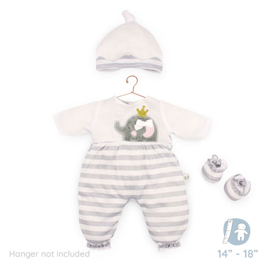 JC Toys Berenguer Boutique Baby Doll Outfit Gray Striped Long Onesie with Hat, and Booties