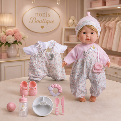 15” Blonde Soft Body Baby Doll with Elephant Outfit & Accessories 10 Piece Gift Set | Open & Close Eyes | JC Toys Nonis Boutique