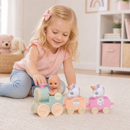 Lil’ Cutesies® Fairy Baby Doll & Unicorn Train Playset – 5.5” All Vinyl