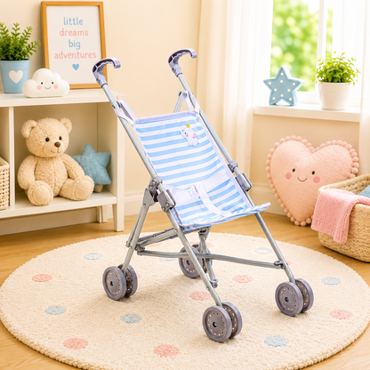 blue striped doll folding stroller
