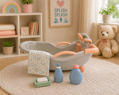 Children's bathtub set with toys in a playroom setting