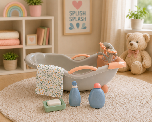 Children's bathtub set with toys in a playroom setting