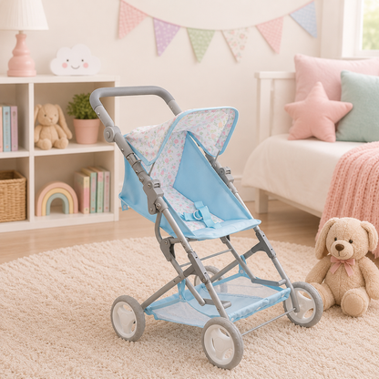 blue folding stroller
