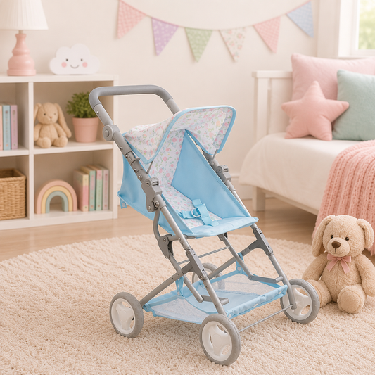 blue folding stroller
