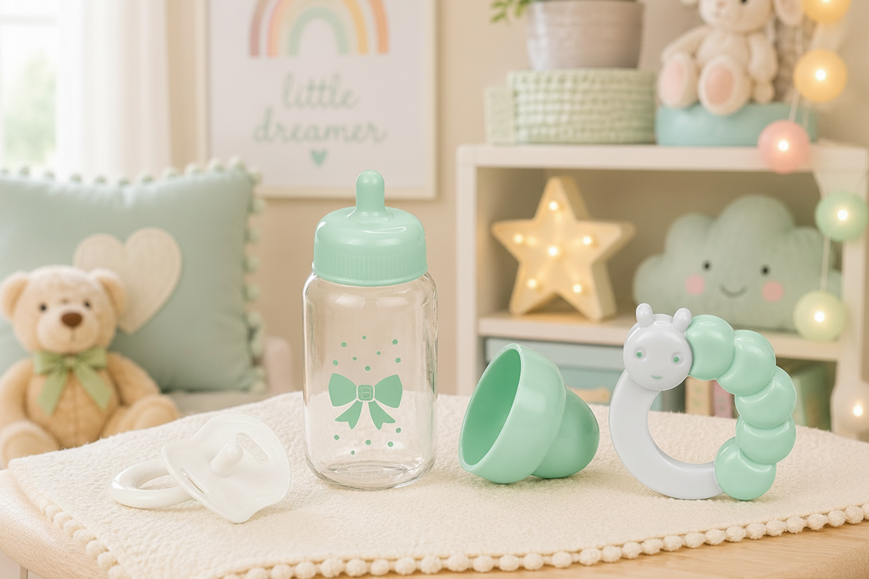 main photo of mint baby doll bottle and accessories
