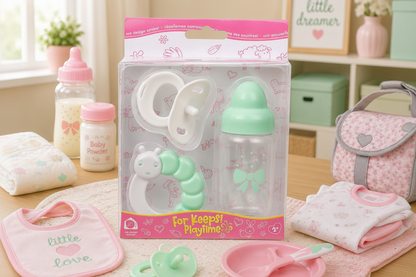 mint milk bottle and accessories in clear packaging