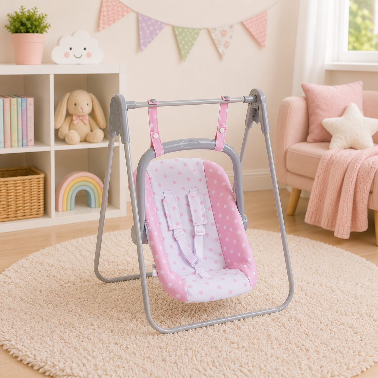 pink polka dot 2 in 1 swing and carrier
