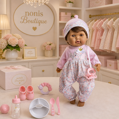 15” Hispanic Soft Body Baby Doll with Elephant Outfit & Accessories 10 Piece Gift Set | Open & Close Eyes | JC Toys Nonis Boutique