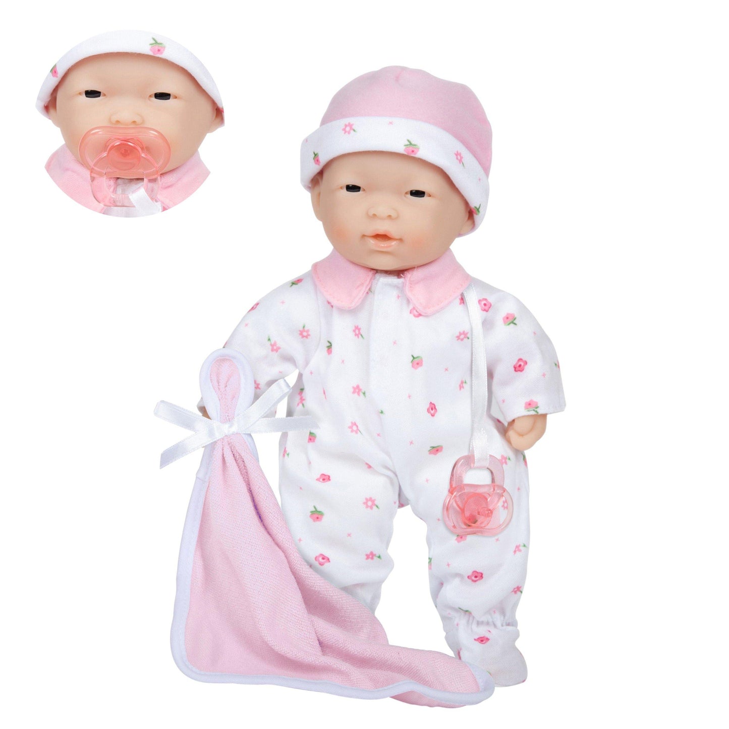 JC Toys, La Baby 11 inch Soft Body Asian Baby Doll in Pink Outfit - JC Toys Group Inc.