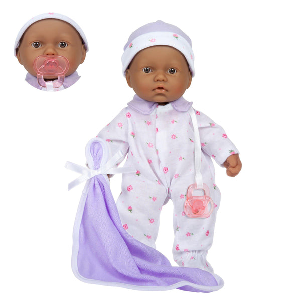 JC Toys, La Baby 11 inch Soft Body Hispanic Baby Doll in Purple Outfit - JC Toys Group Inc.