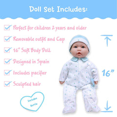 JC Toys, La Baby 16 inches Soft Body Baby Doll in Blue - Realistic Features - JC Toys Group Inc.