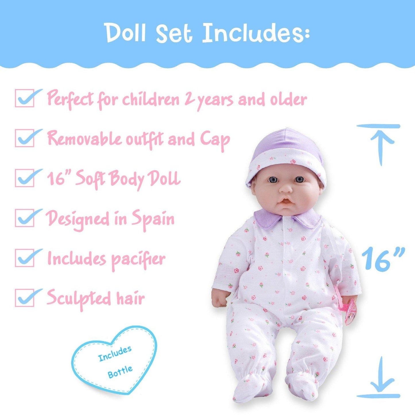 JC Toys, La Baby 16 inches Soft Body Baby Doll in Purple - Realistic Features - JC Toys Group Inc.