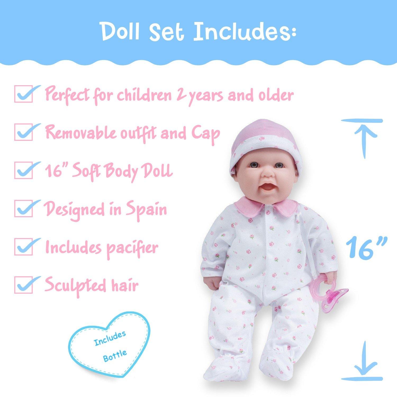 JC Toys, La Baby 16 inches Soft Body Baby Doll in Pink - Realistic Features - JC Toys Group Inc.