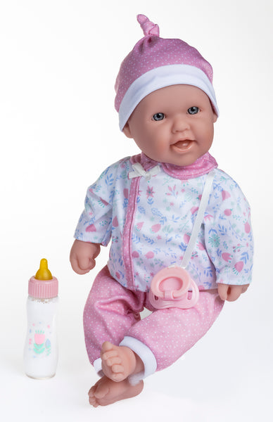 La Baby ® 16" Soft Body Baby Doll White/Pink 3 Piece Outfit w/ Pacifier & Magic Bottle