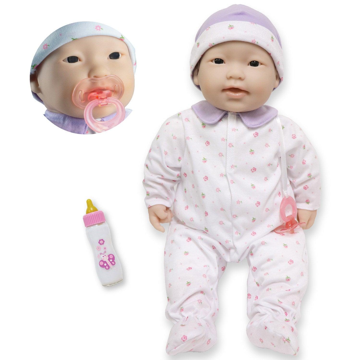 La Baby Play Doll - 20" Asian Soft Body Baby Doll in baby outfit Purple w/ Pacifier - JC Toys Group Inc.