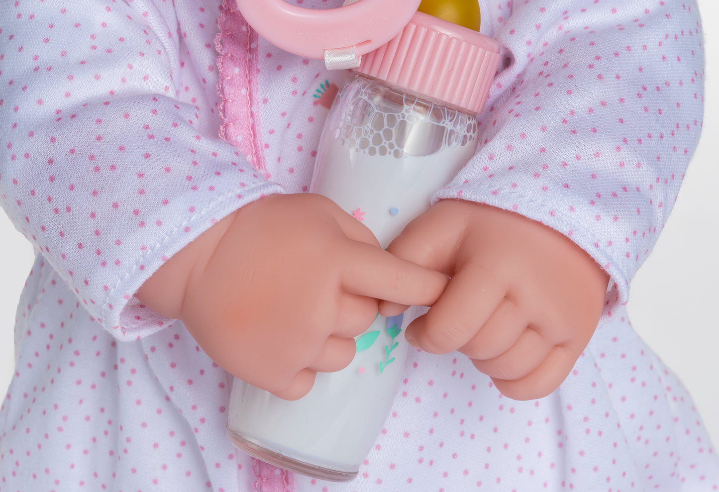 La Baby ® 20" Soft Body Baby Doll White/Pink Onesie w/ Pacifier & Magic Bottle.