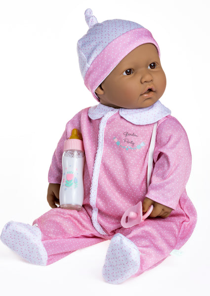 La Baby ® 20" Soft Body Baby Doll Pink/White Onesie w/ Pacifier & Magic Bottle. Hispanic.