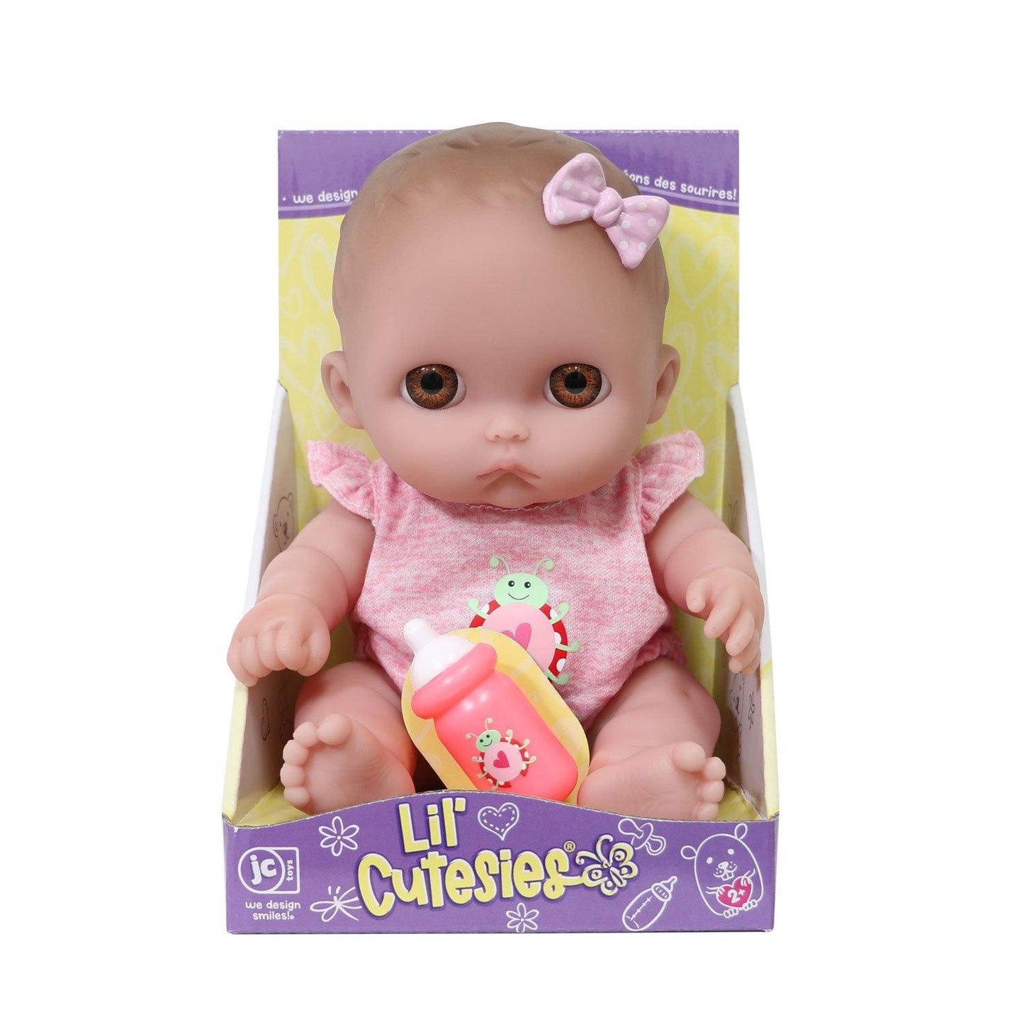Lil Cutesies, Mimi 8.5" All Vinyl Baby Doll with Brown Eyes and Removable Outfit Ages 2+ - JC Toys Group Inc.