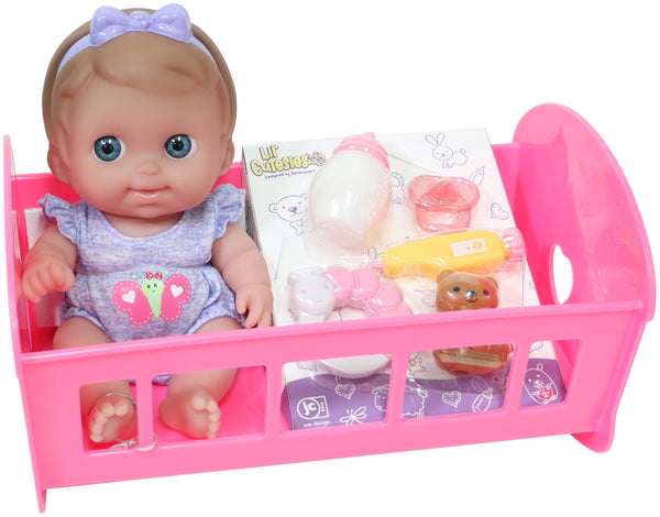 JC Toys, Lil' Cutesies 9.5 inches All Vinyl Washable Doll Rocking Crib Gift Set