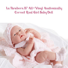 JC Toys, La Newborn 15 inch Anatomically Correct Real Girl Baby Doll Pink Outfit - JC Toys Group Inc.