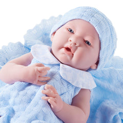 JC Toys, La Newborn All Vinyl Real Boy 15in Baby Doll in Blue Knit Outfit - JC Toys Group Inc.