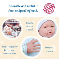 JC Toys, La Newborn All Vinyl Real Boy 15in Baby Doll in Blue Knit Outfit - JC Toys Group Inc.